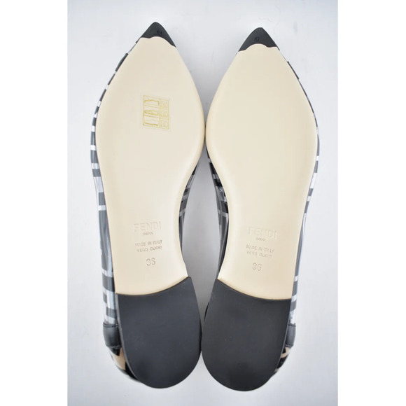 Fendi Black PVC Colibri Clear Leather FF Logo Pointed Ballerina Ballet Flat 36 - Picture 8 of 8